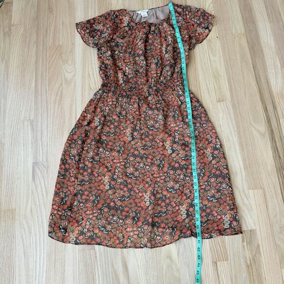 SUNDANCE Womens Dress 4 Floral Smocked Orange Brown Short Sleeve A-Line - Picture 7 of 9